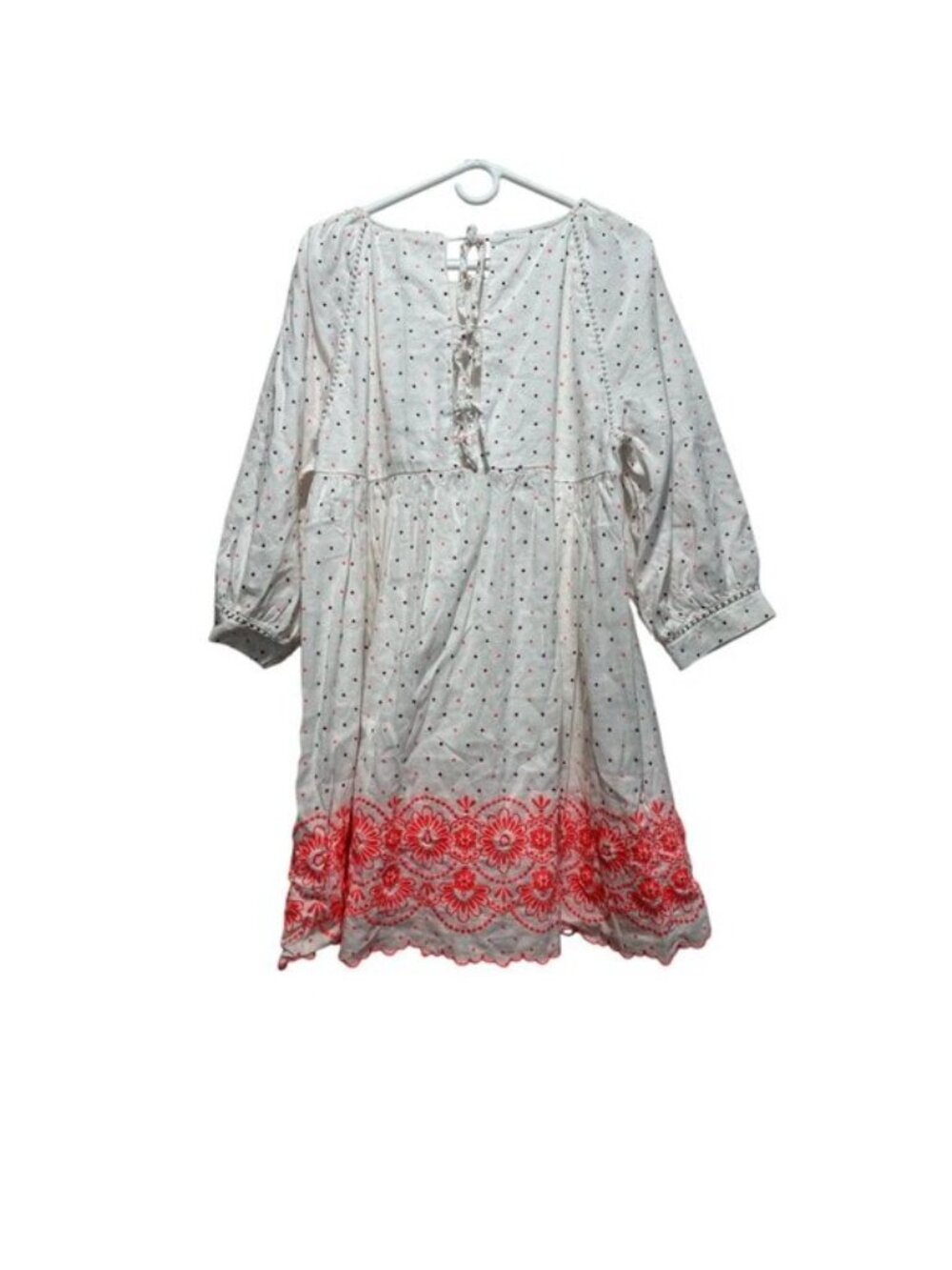 Sézane Grace Embroidery Polka Dots Dress 44 XXL White Bishop Sleeve Dainty Linen - Picture 5 of 16
